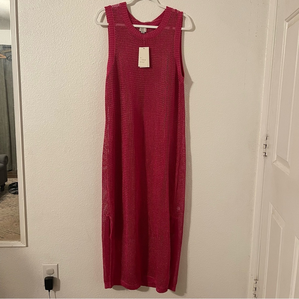 a new day Women's Pink Openwork Midi Tank Dress Size XL NWT